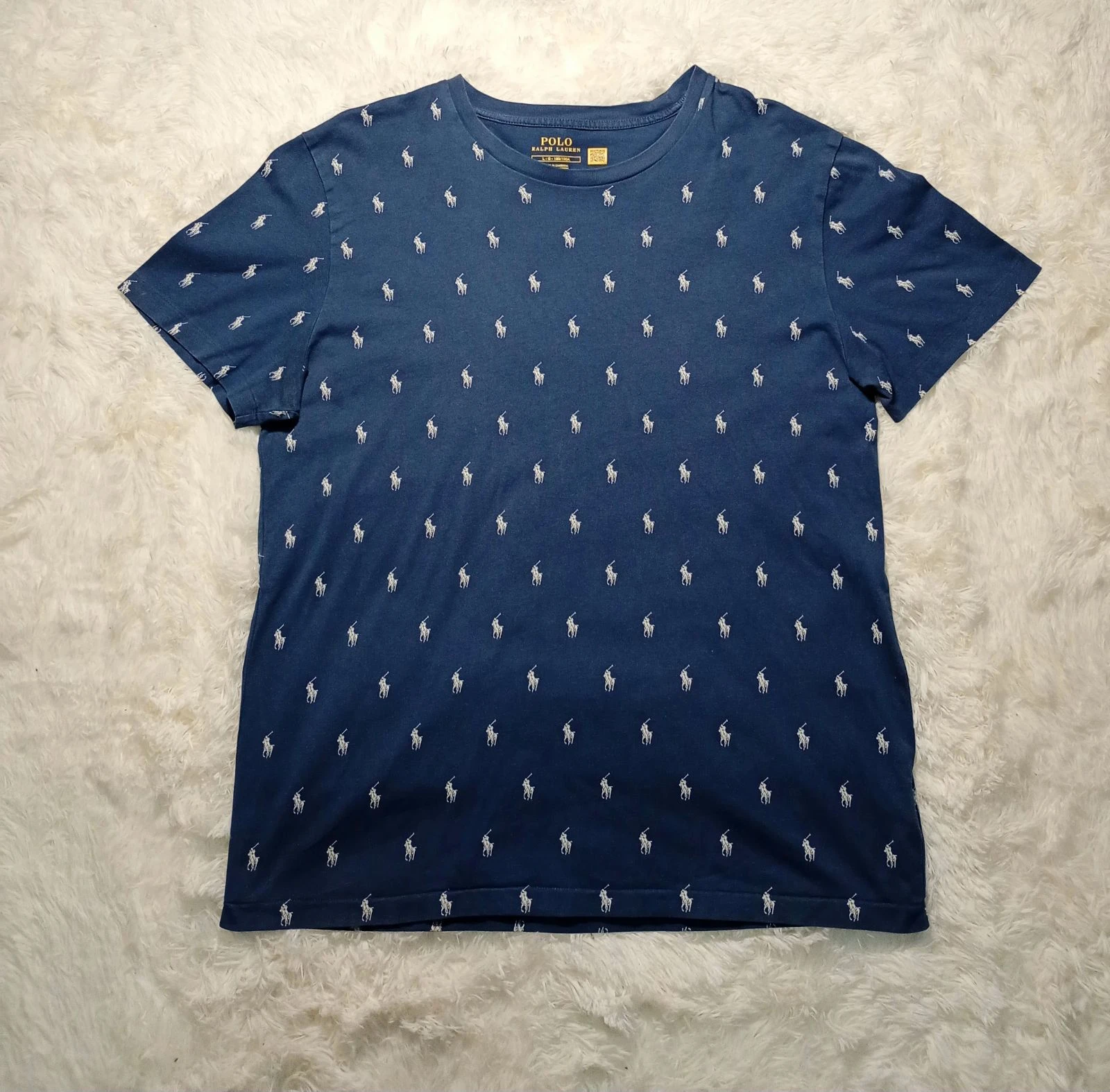 Ralph Lauren Navy Allover Pony Print Tee - Size L